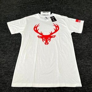 Bucked Up T Shirt Mens Small White Graphic Logo Cotton Stretch Crew Neck Casual